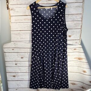 Susan Graver Liquid Knit Navy and White Polka Dot Midi Dress Xl